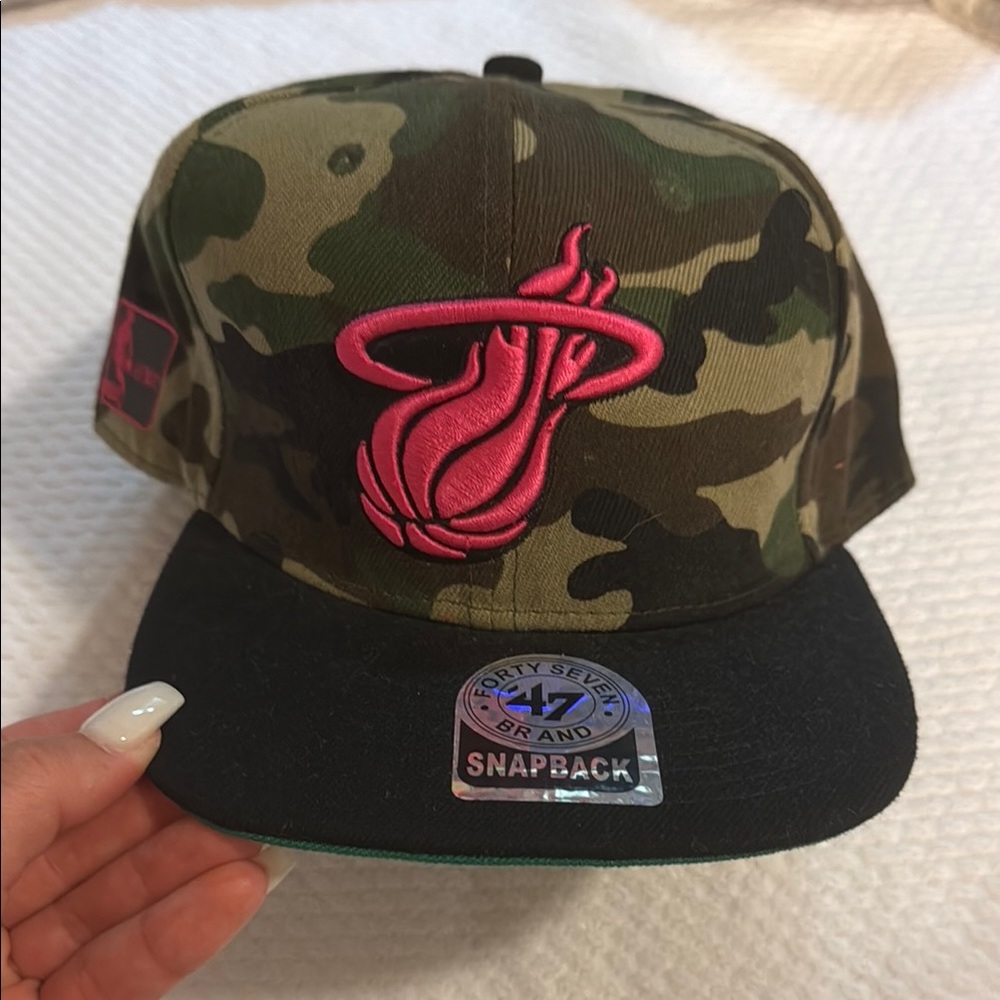 Camo Snapback Hat with Pink Heat Logo
